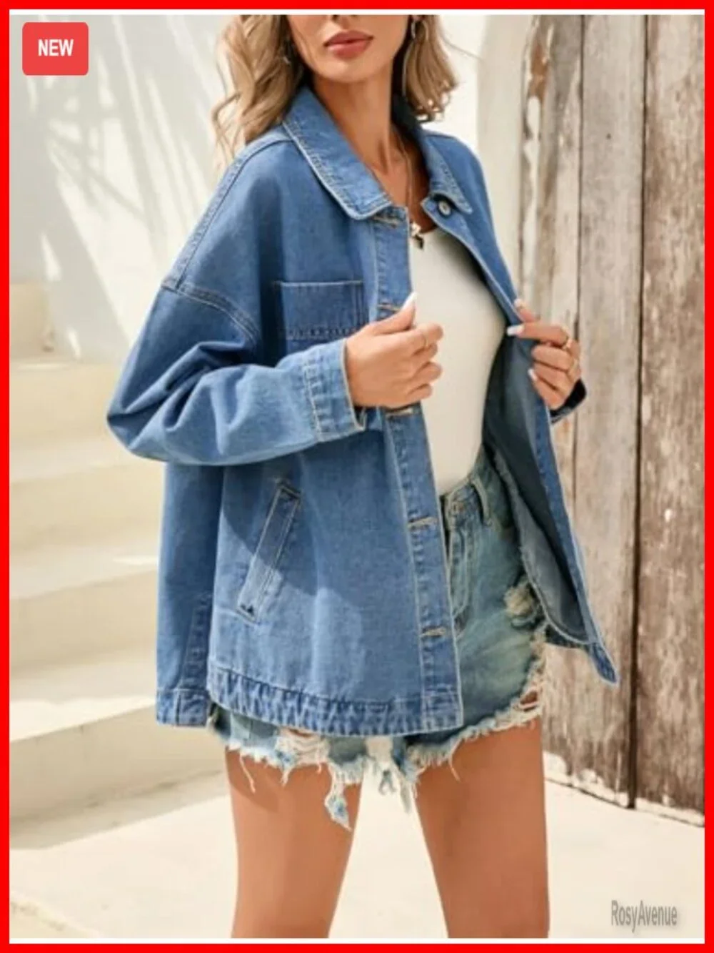Oversized Denim Jacket with Pockets Button Down Shacket